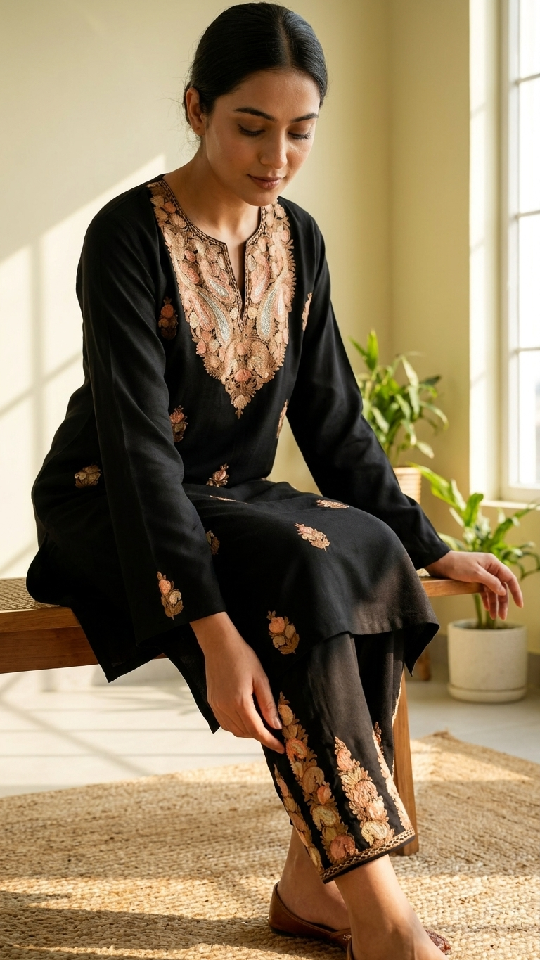 Black Cotton Cord Set (Free Size(40)