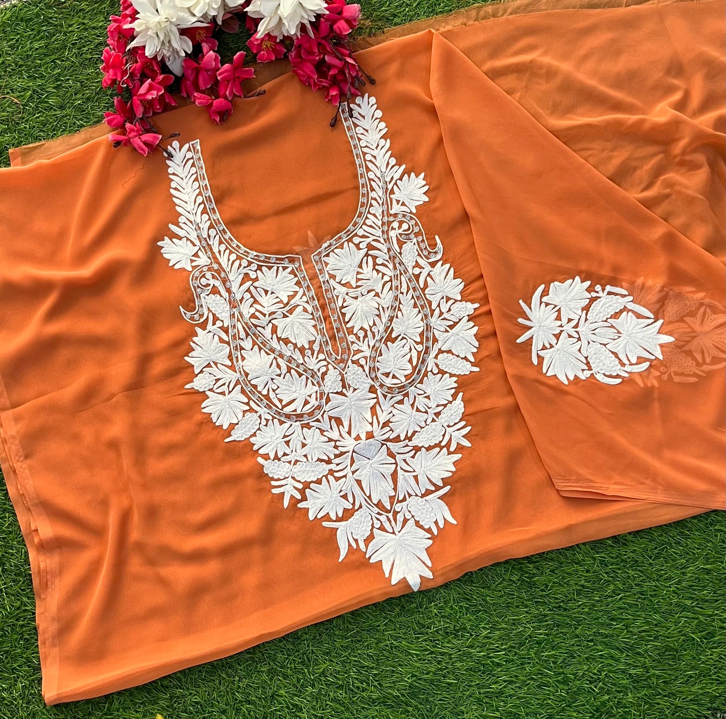 Soft Orange Georgette Kashmiri Kurta Material