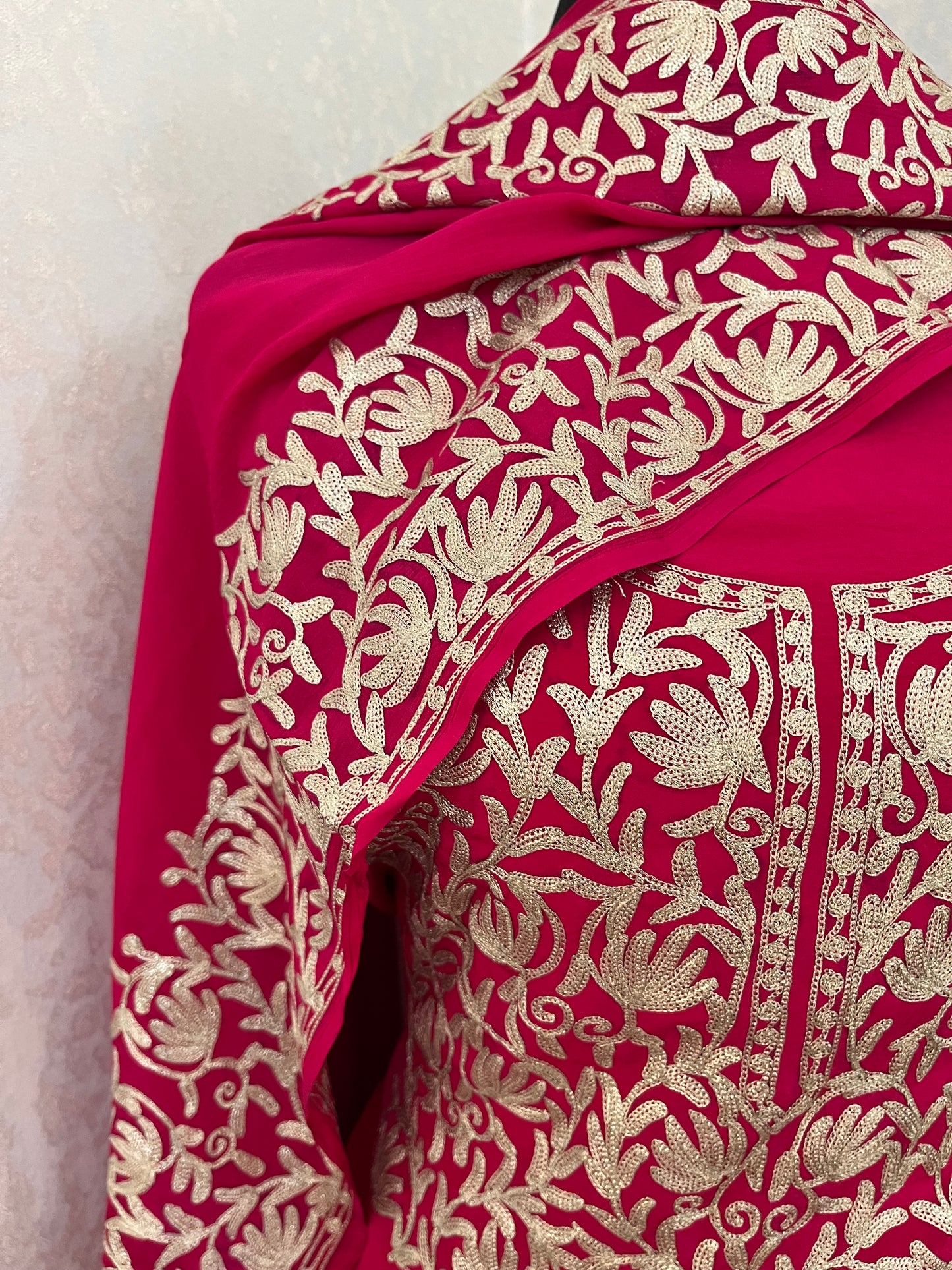 Kalaa’ Hot Pink Crape Kashmiri Suit