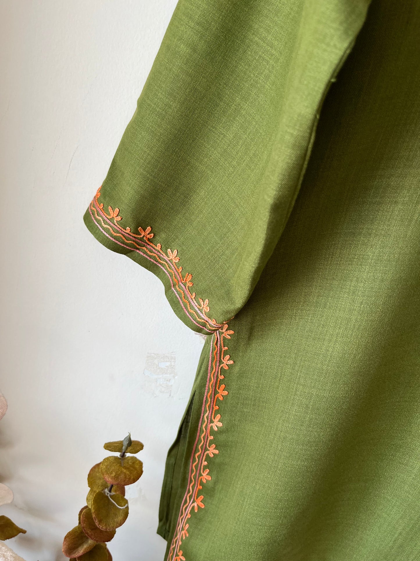 Green Cotton Aari Work Kurti