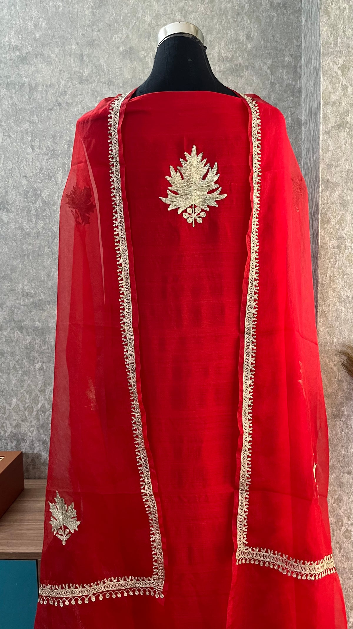 Red Silk Tilla Embroidered Suit