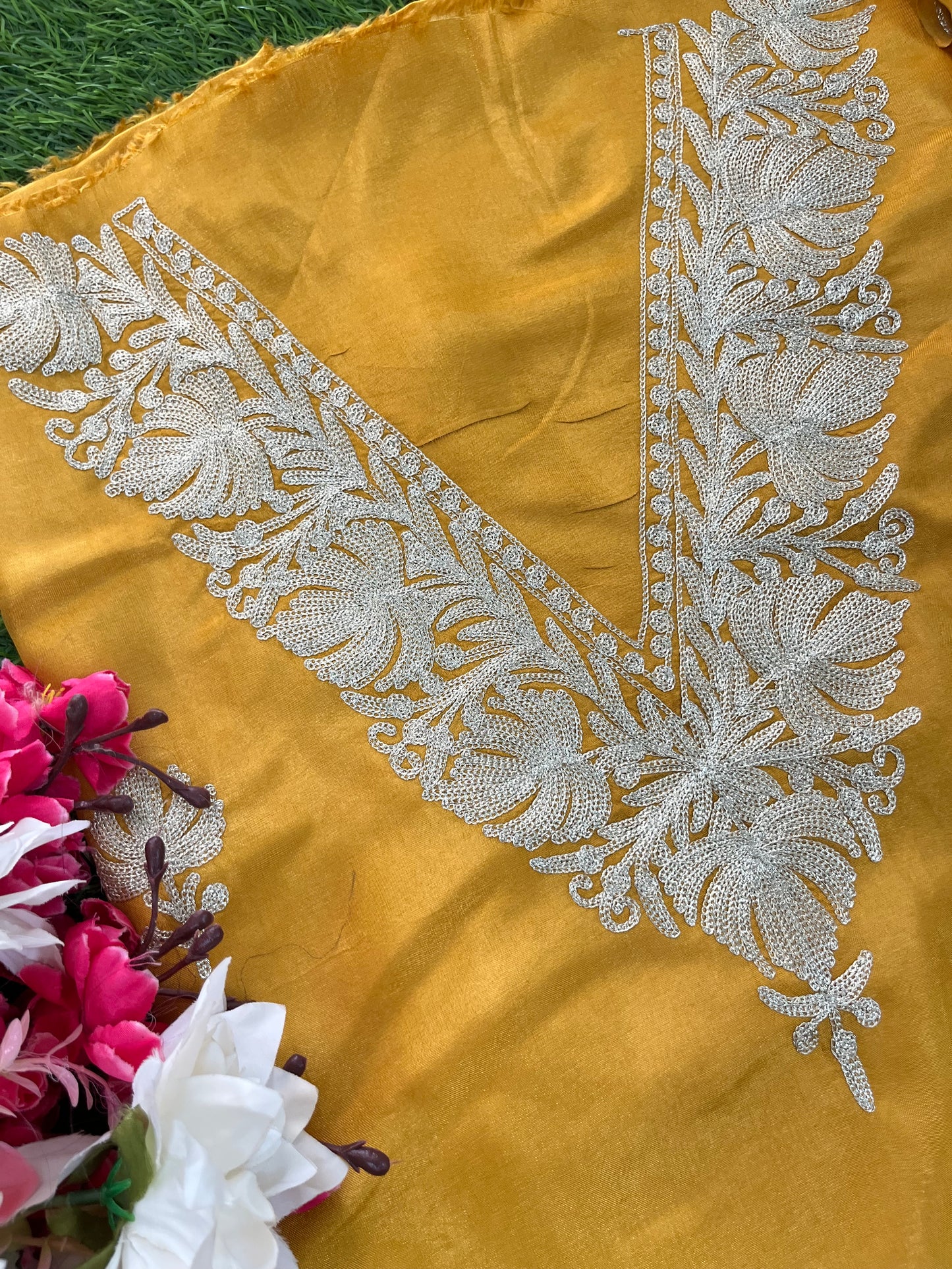 Golden Yellow Silk Tilla Kashmiri Suit