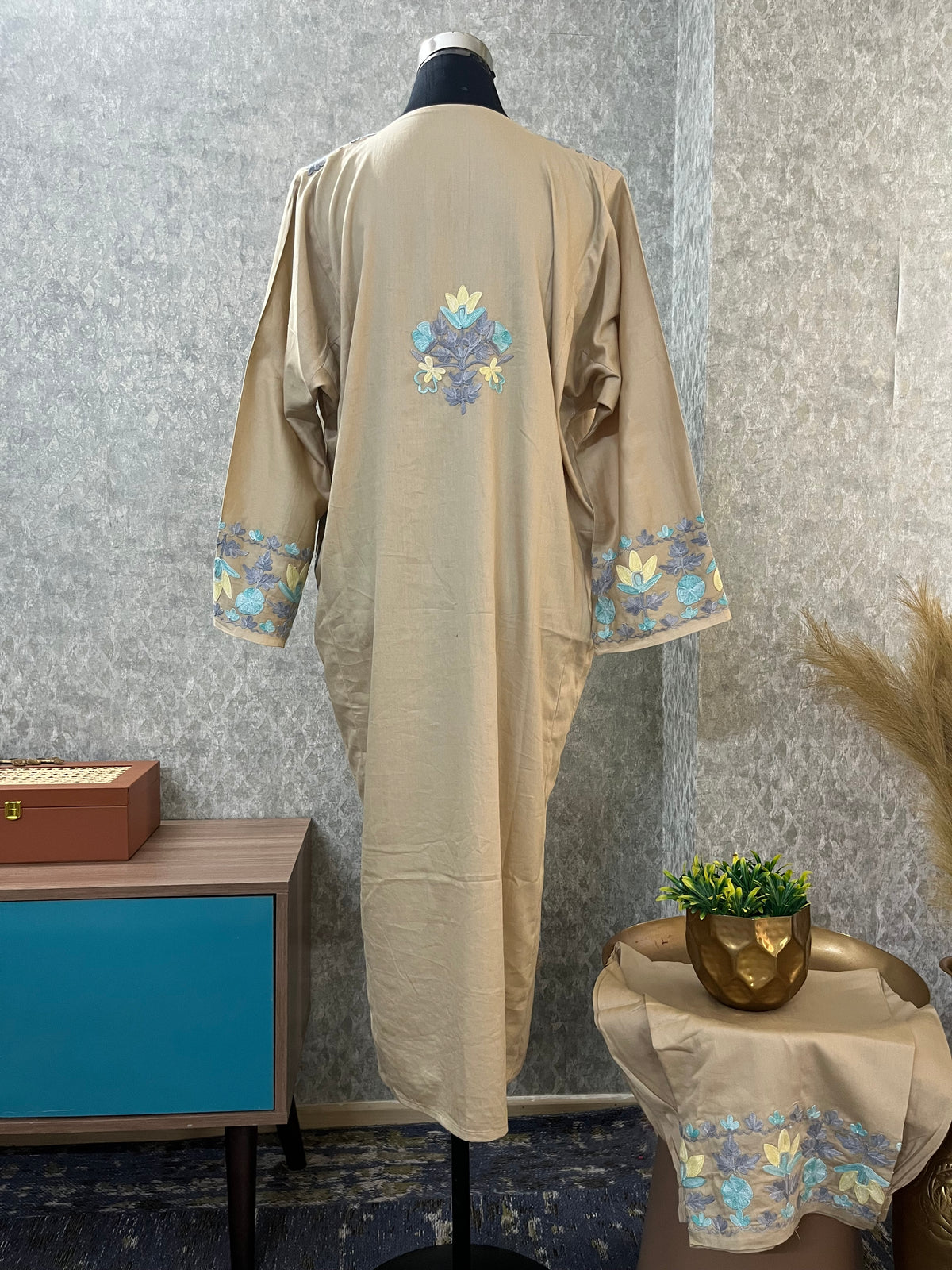 Beige Cotton Front Jaal Pheran Set  Size(44)
