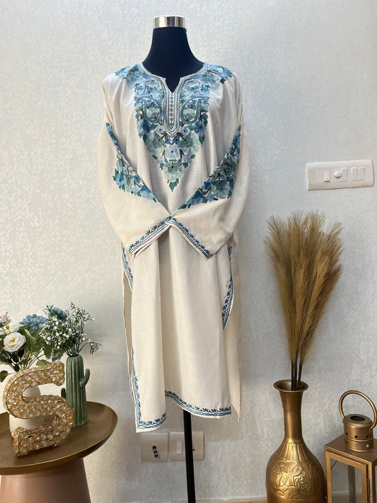 Off White Cotton Aari Work Kurta