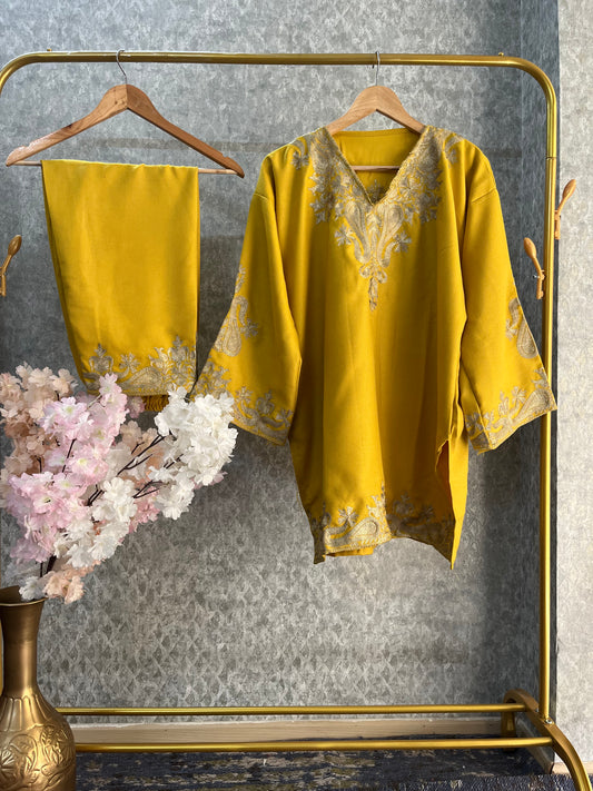 Yellow Woollen Kashmiri Co-Ord Set ( Size 46)