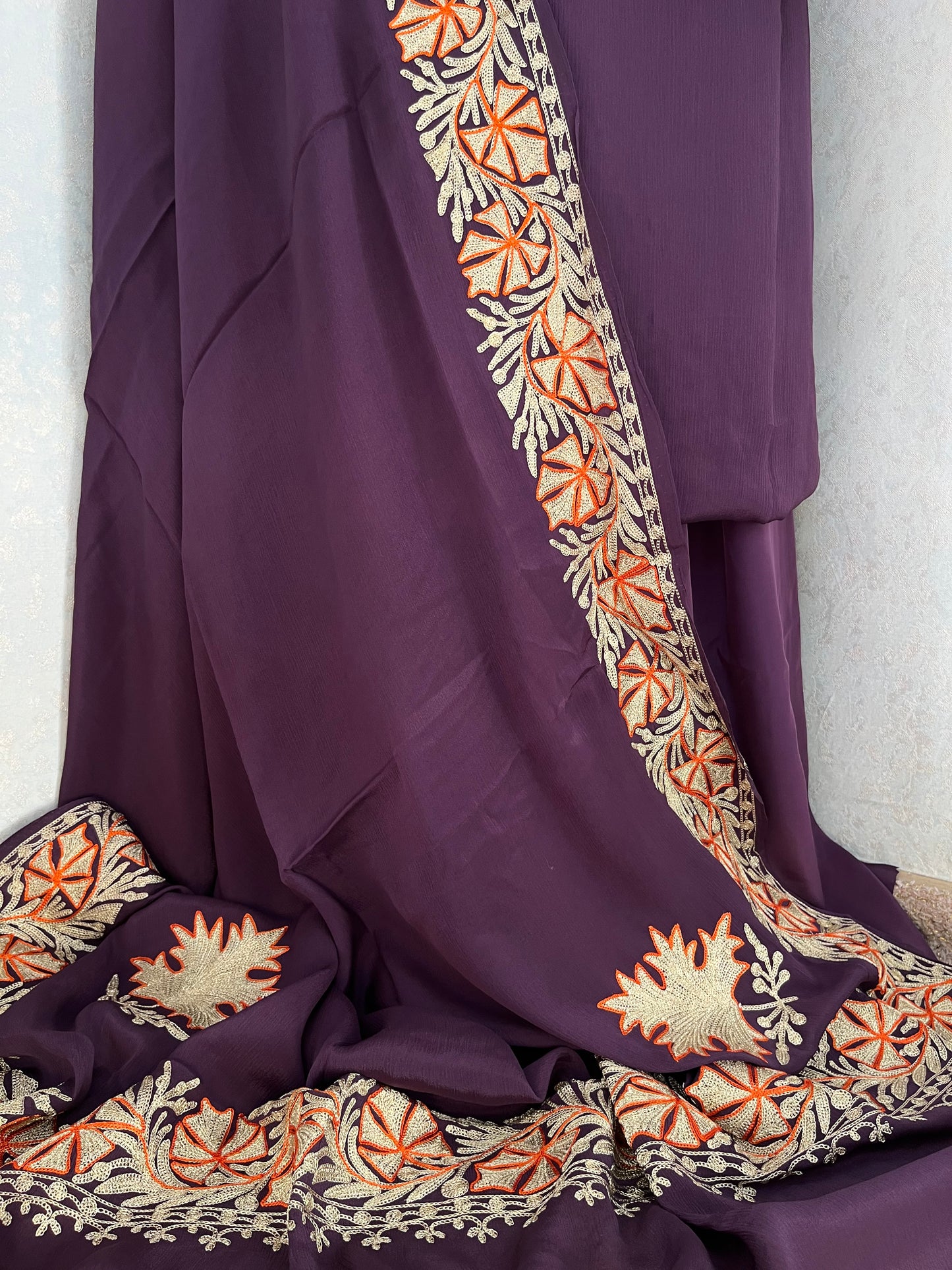 Purple Chinon 3 Pc Aari Embroidered Suit