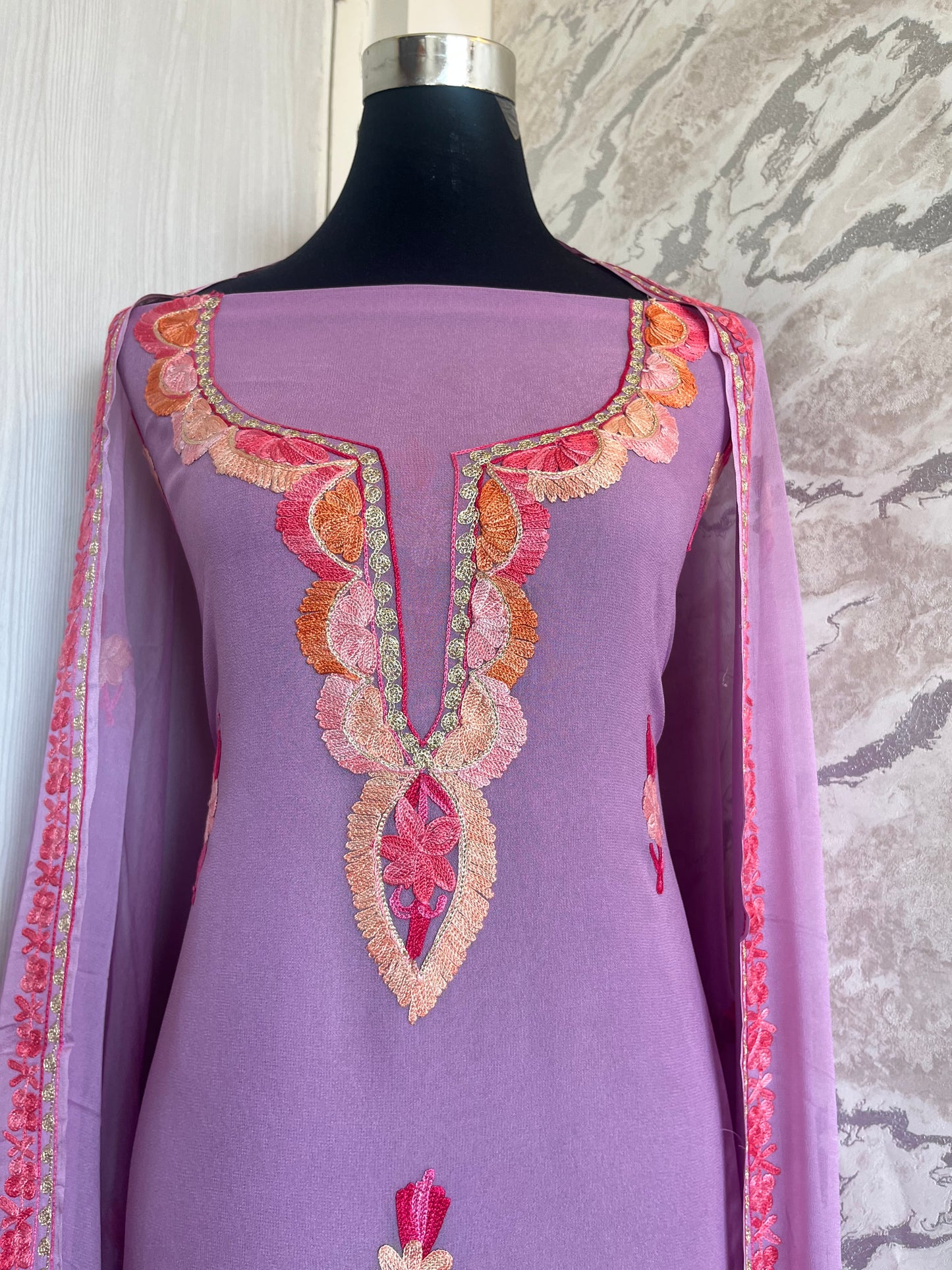 Panther Pink Pure Georgette Aari Embroidered Suito