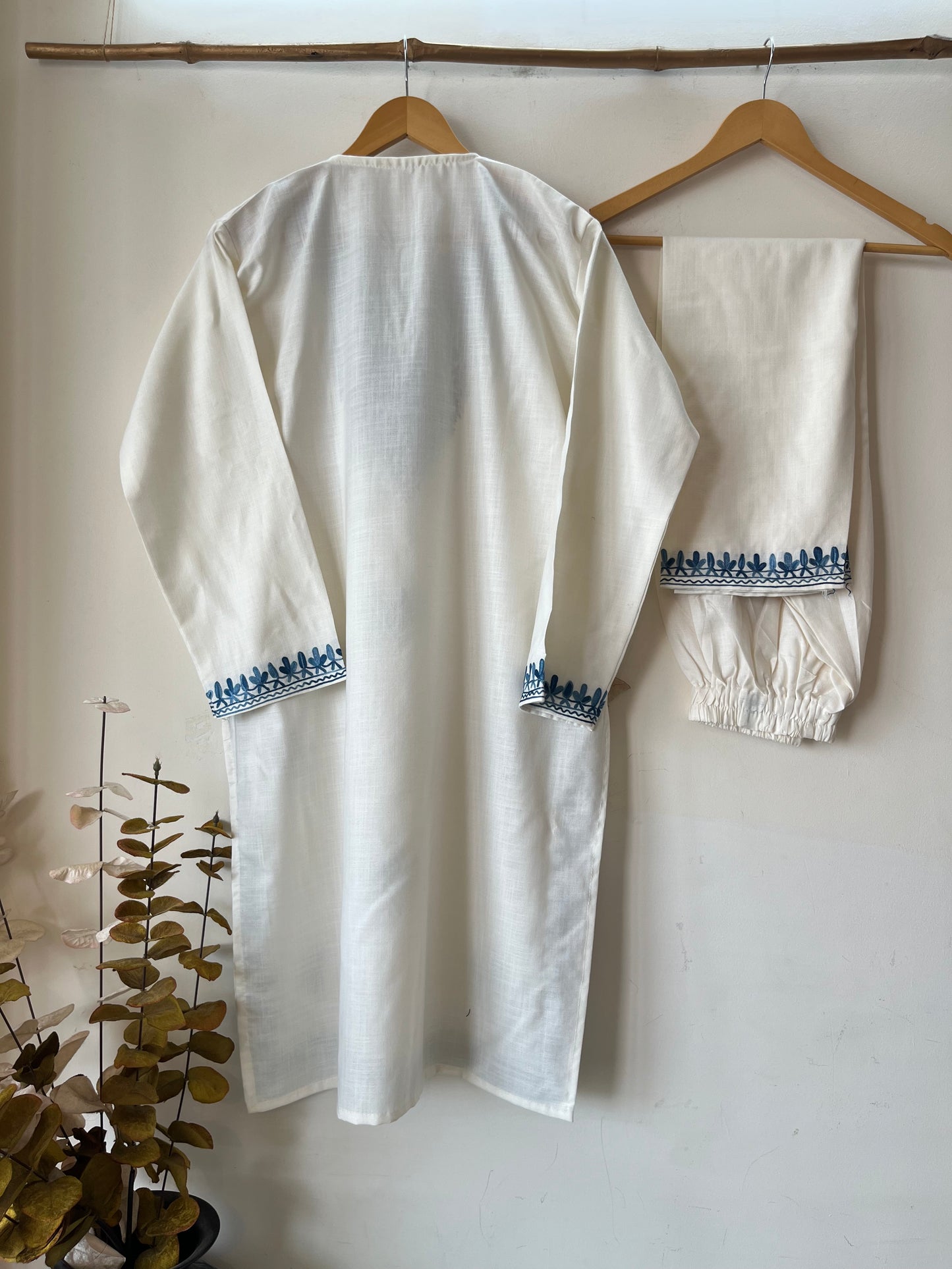 Cream Cotton Stitched Co-ord Set (L/XL)