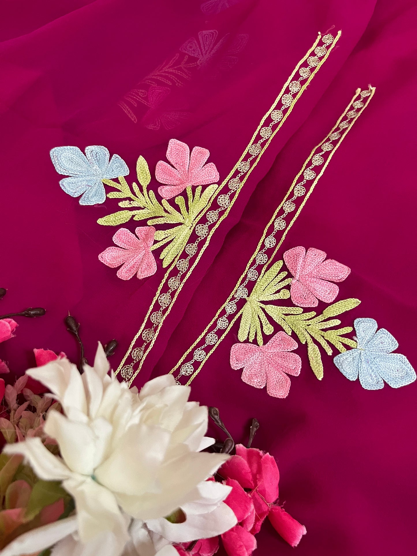 Hot Pink Georgette 3 Pc Aari Embroidered Suit Set