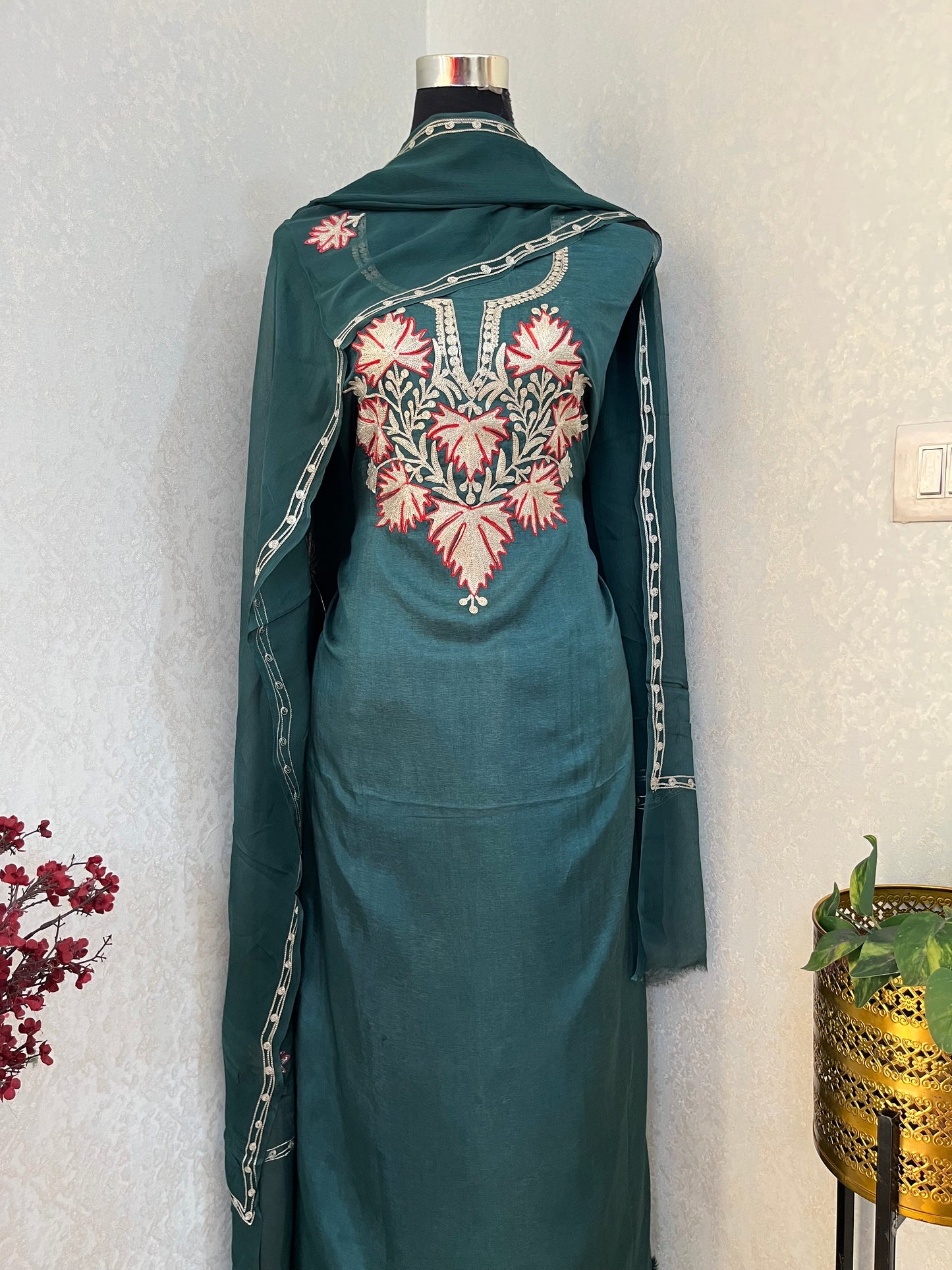 Green Silk Tilla Kashmiri Suit