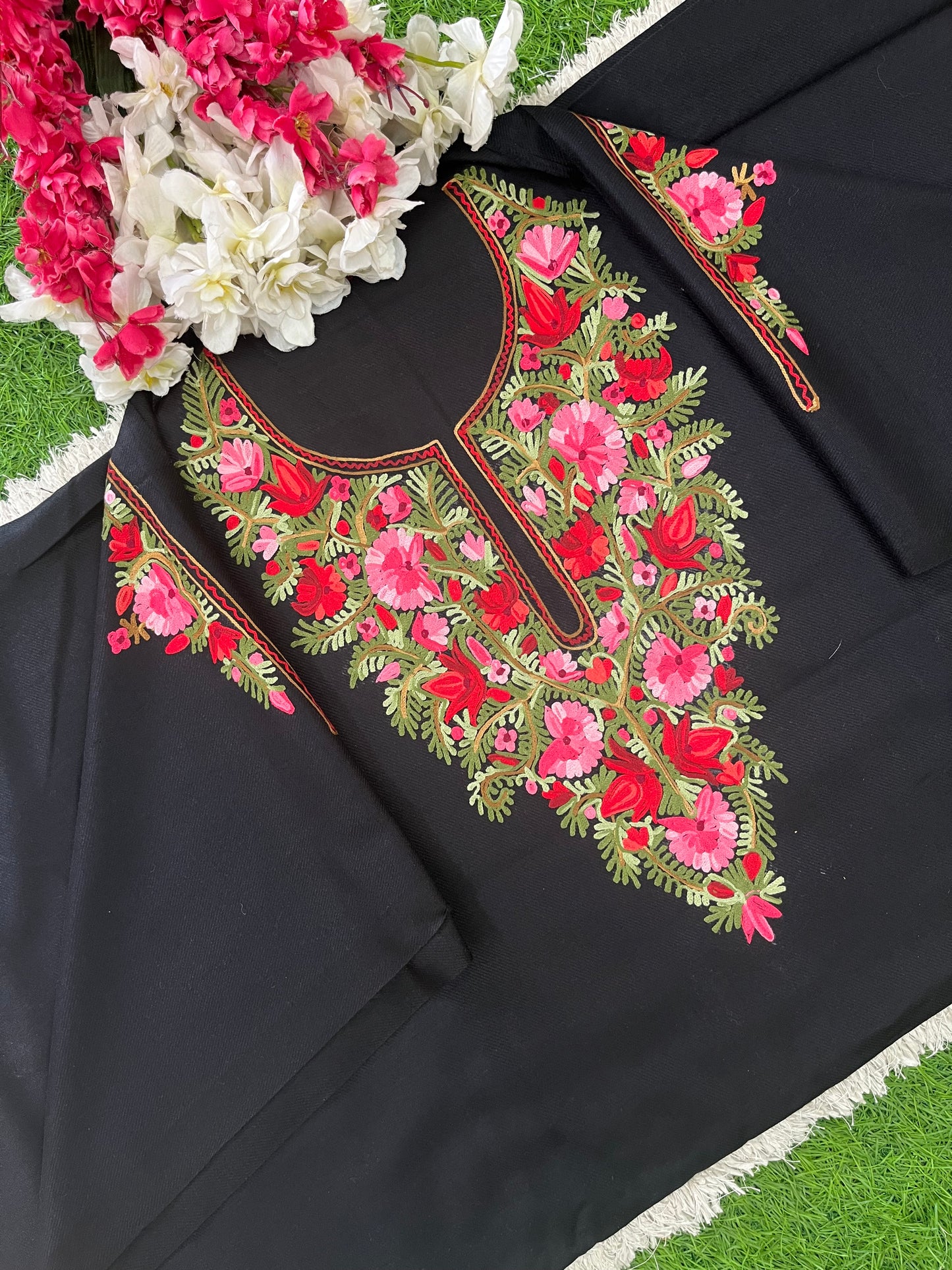 Black Woollen Aari Embroidered 2pc suit 5mtr