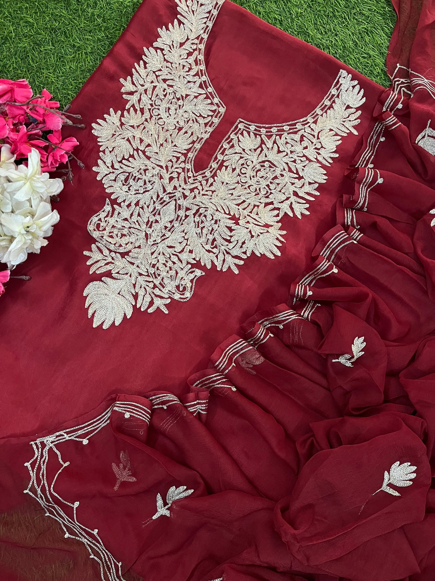 Maroon Silk Tilla Kashmiri Suit