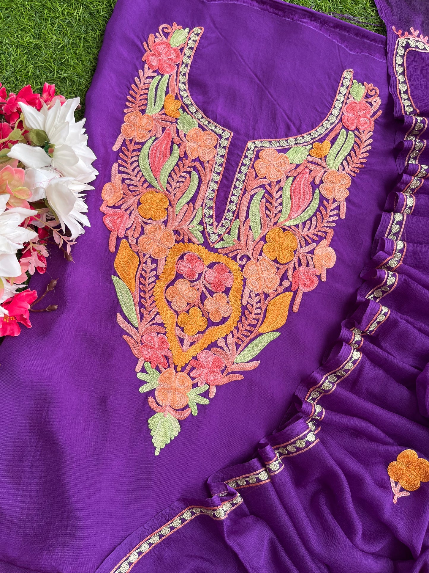 Purple Opada Silk Kashmiri Suits