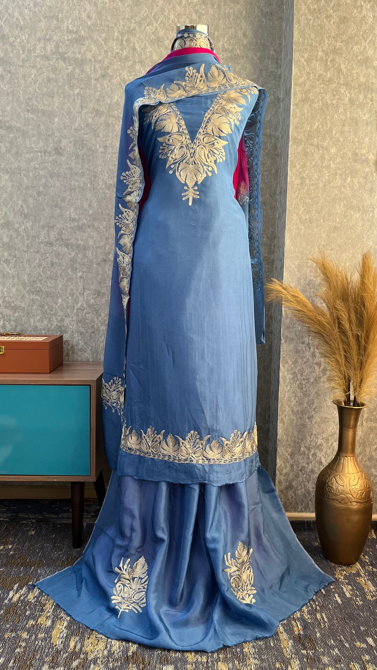 Blue Sanam Silk Kashmiri Suit