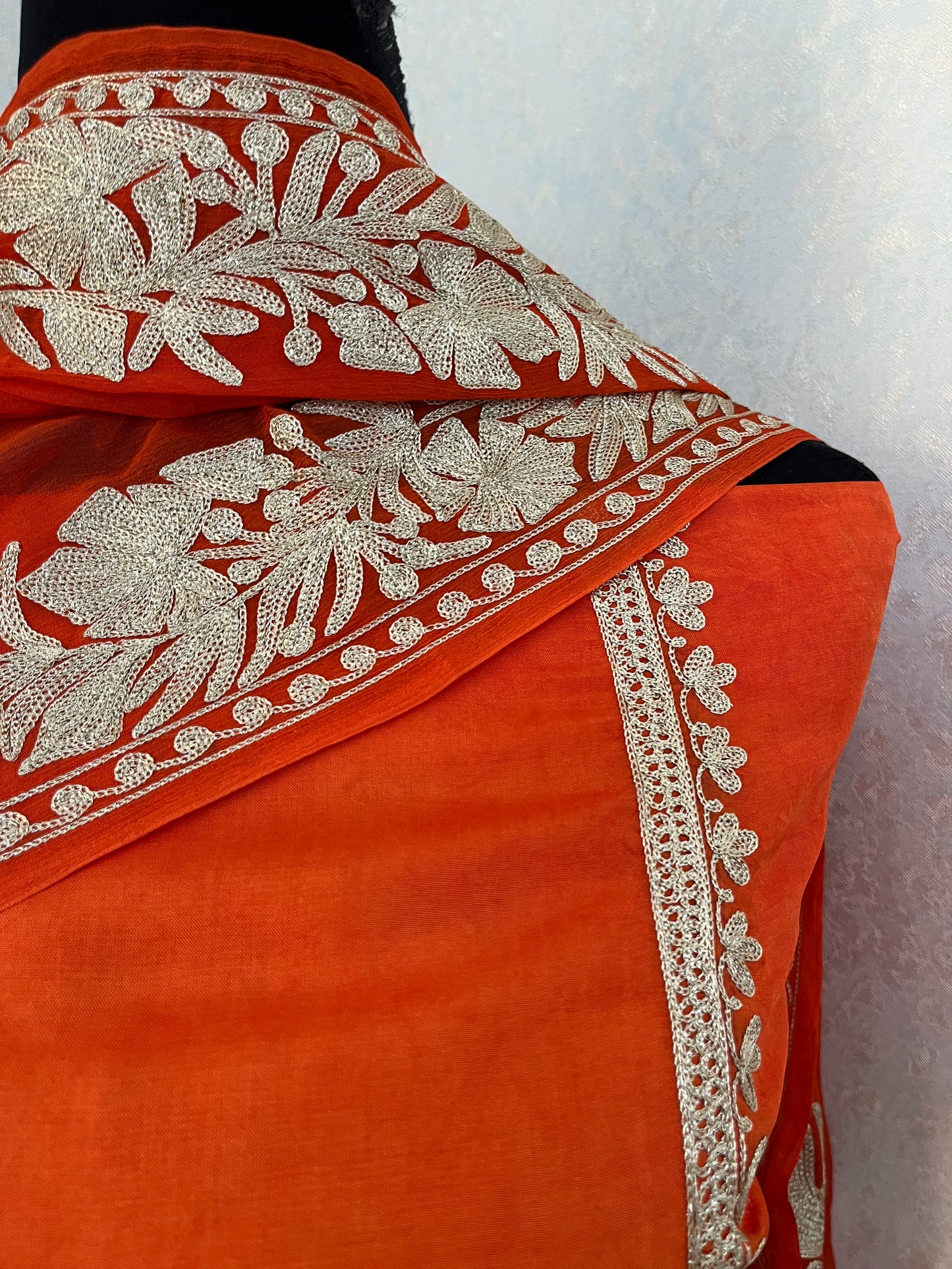 Orange Sanam’ Tilla Kashmiri Silk Suit