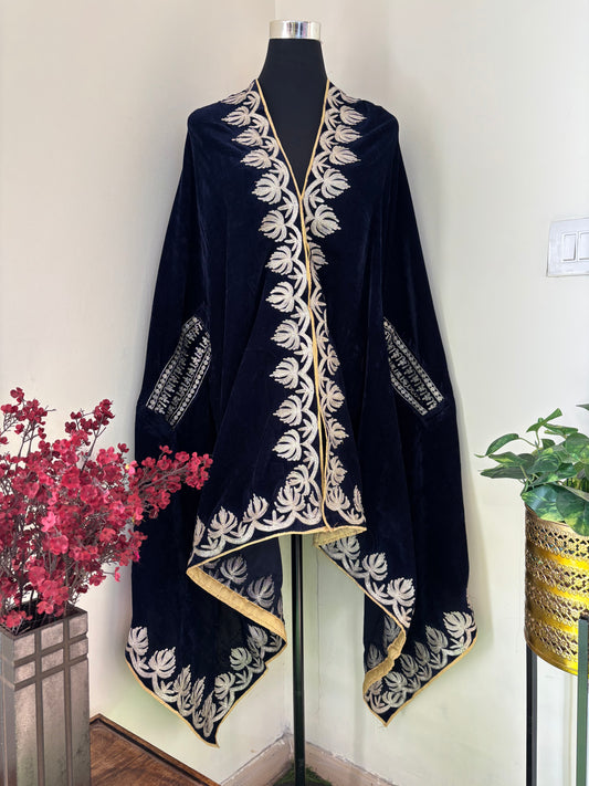 Midnight Blue Tilla Embroidered Velvet Cape