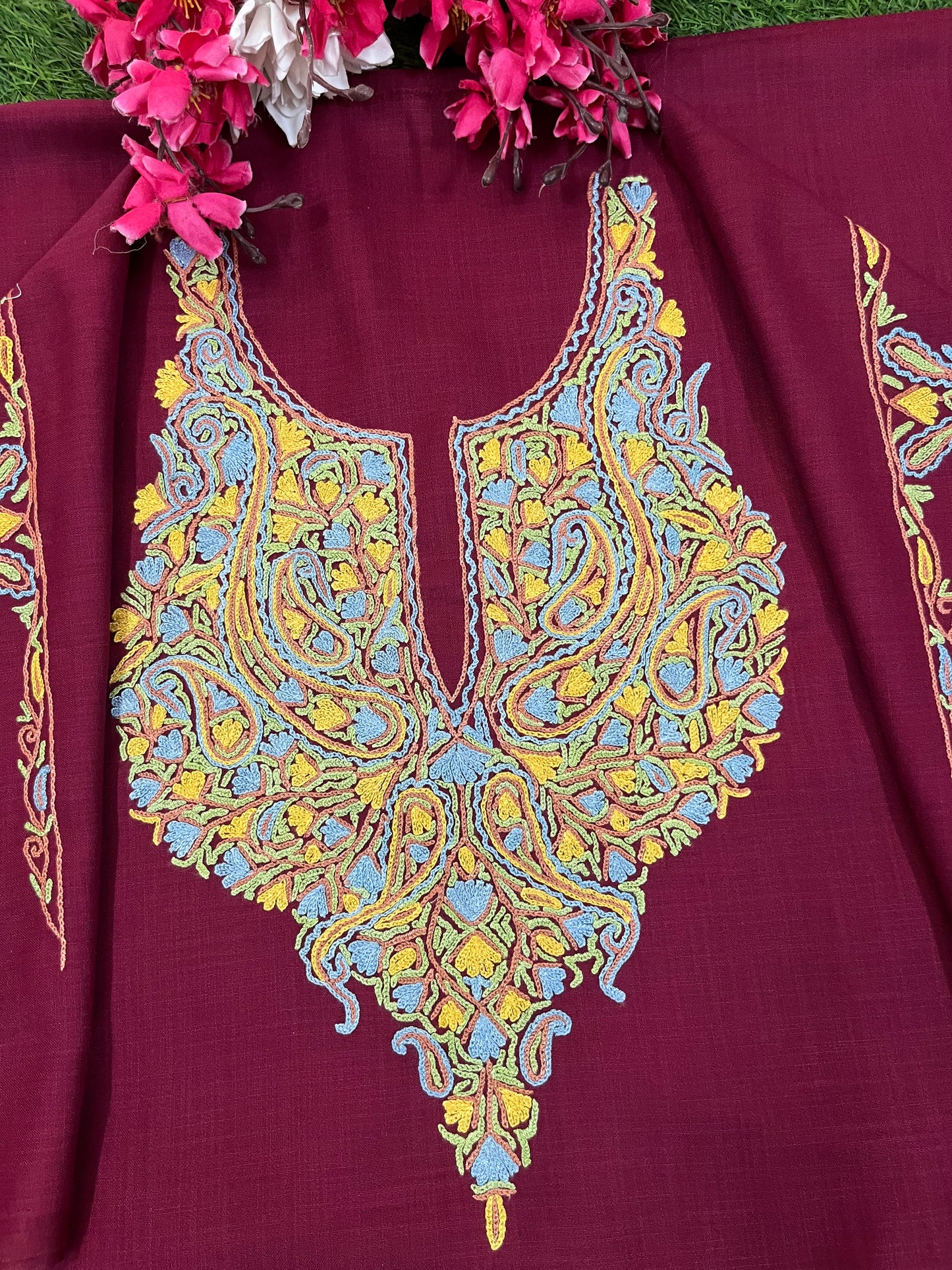 Maroon Cotton Two Piece Suit (Hand Embroidered