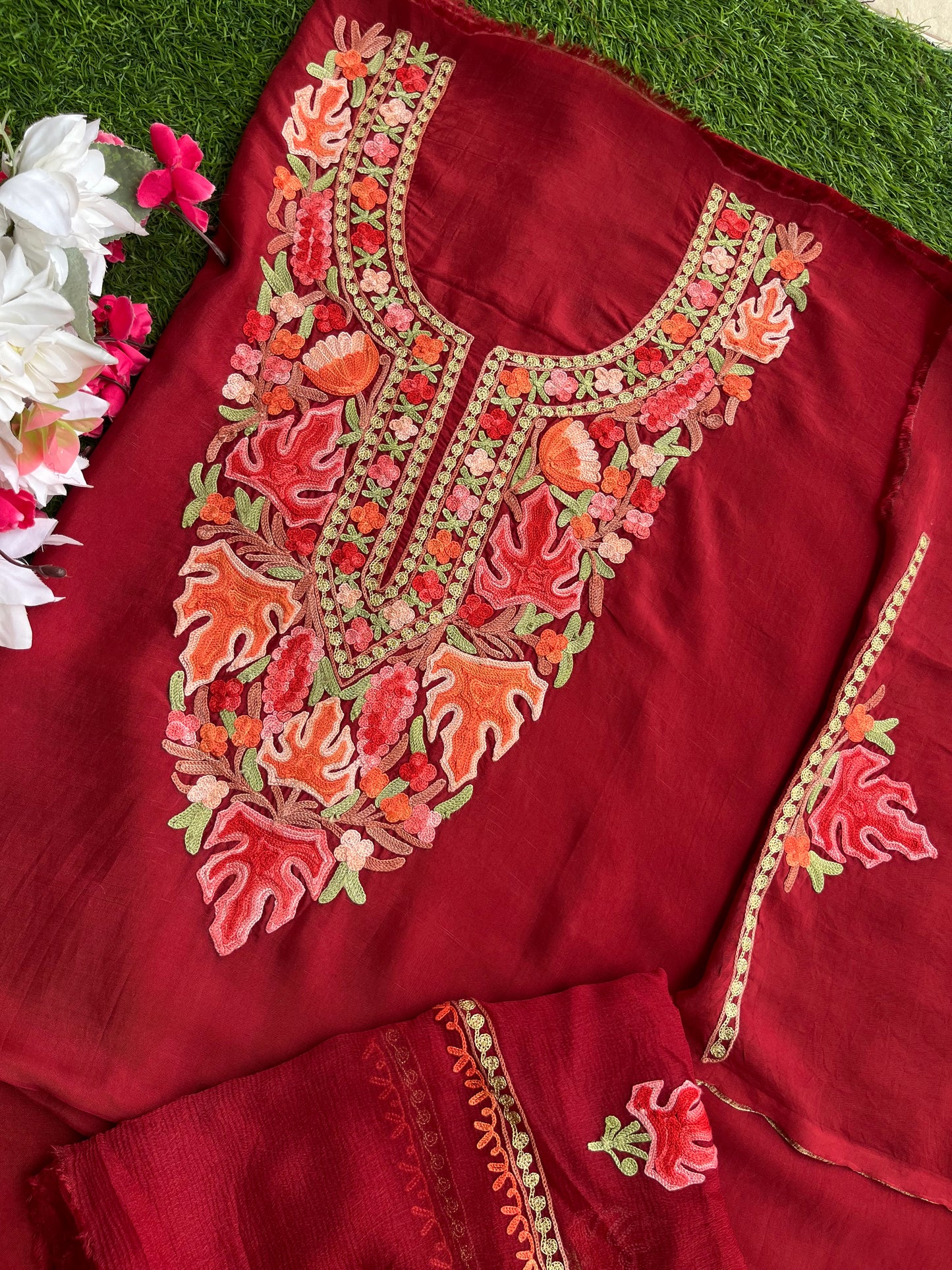 Maroon Opada Silk Kashmiri Suits