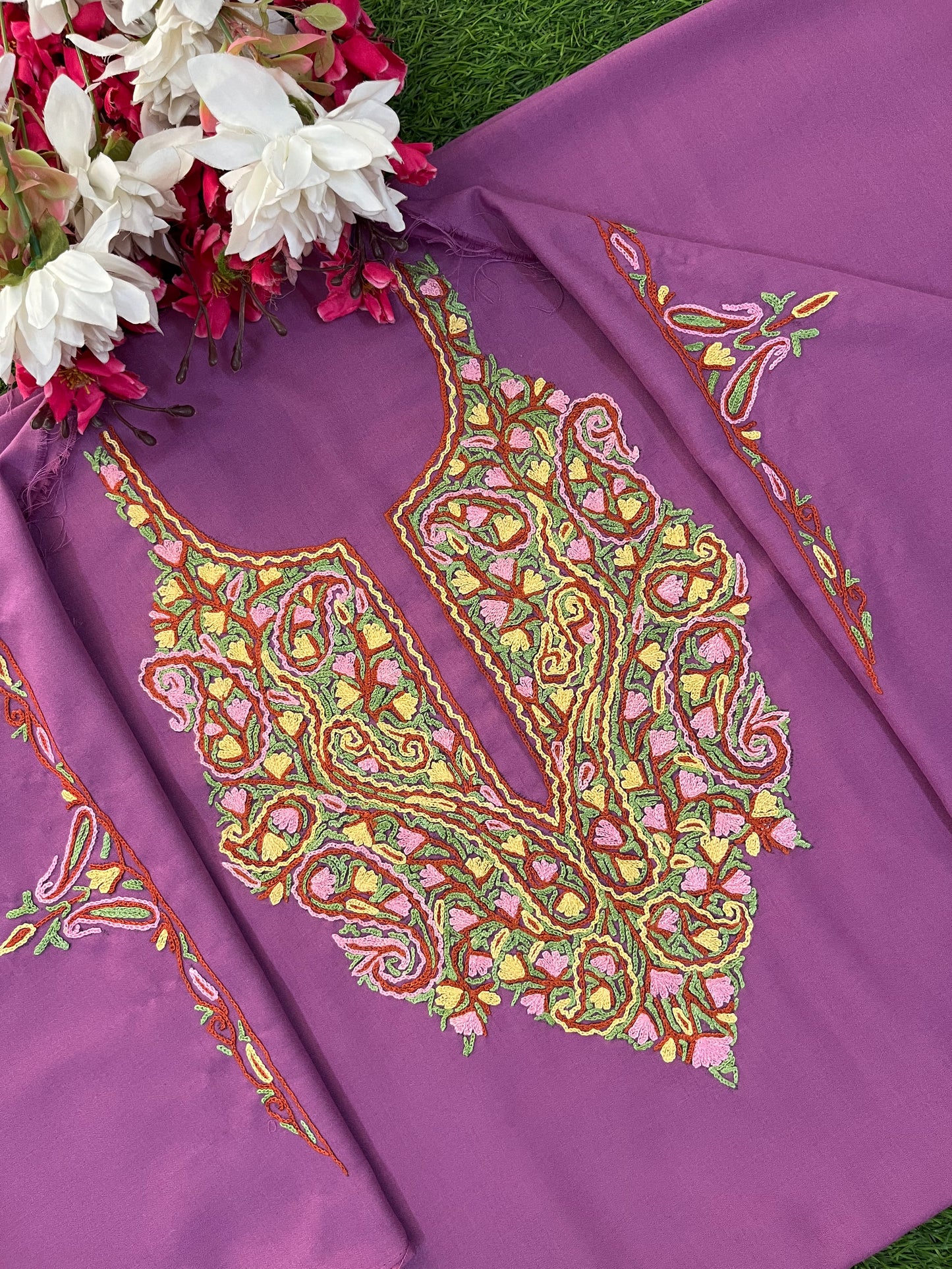 Soft Purple Cotton Two Piece Suit (Hand Embroidered)