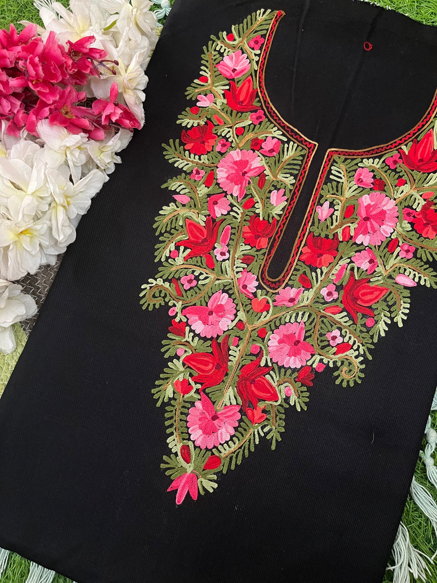 Black Woollen Aari Embroidered 2pc suit 5mtr