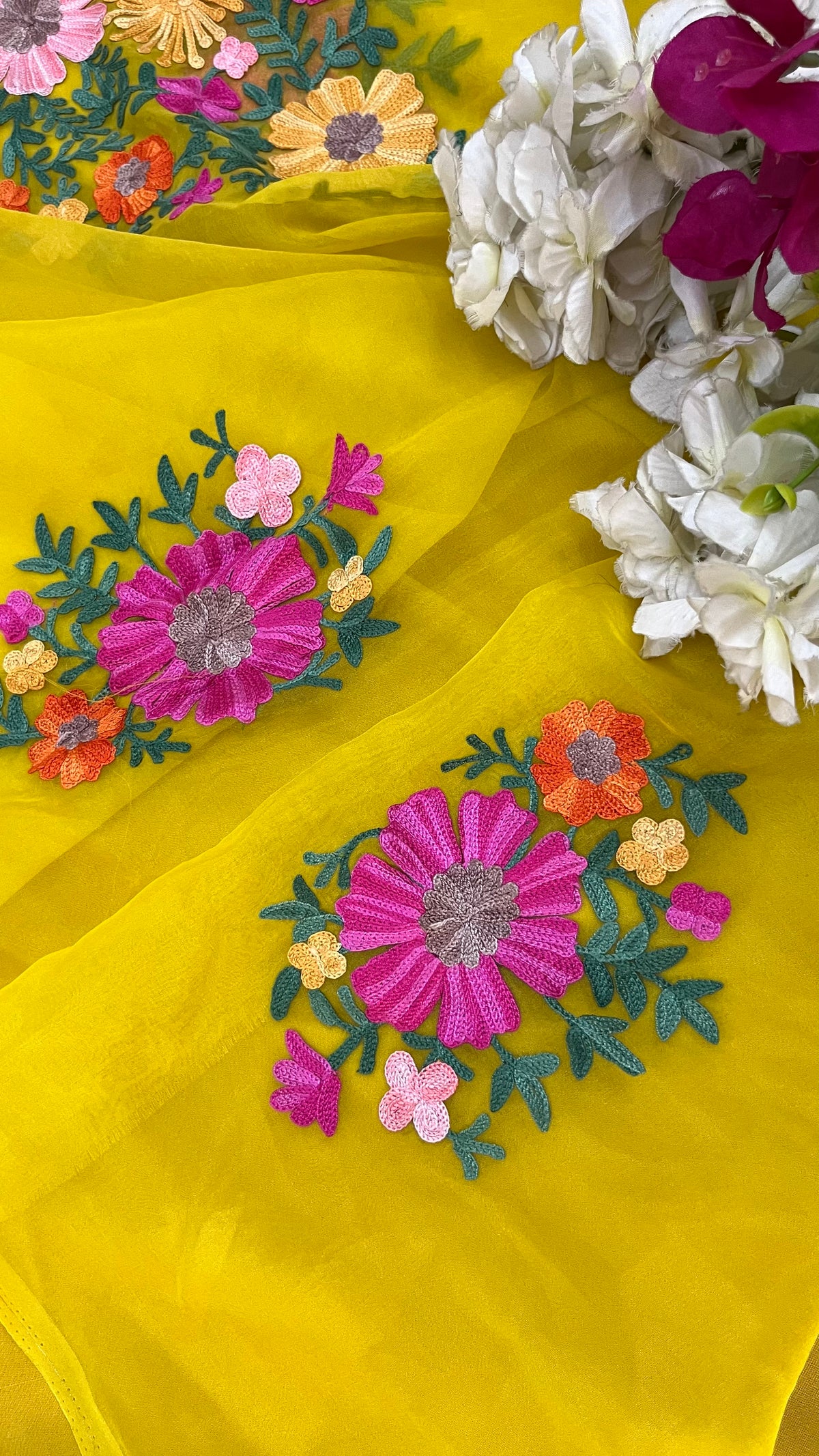 Yellow Soft Tissue Kashmiri Suit (On Order)
