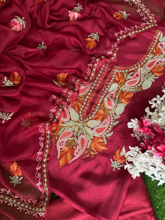 Maroon Opada Silk Kashmiri Suit