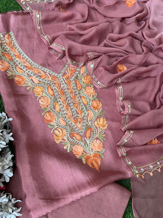 Onion Pink Opada Silk Kashmiri Suit