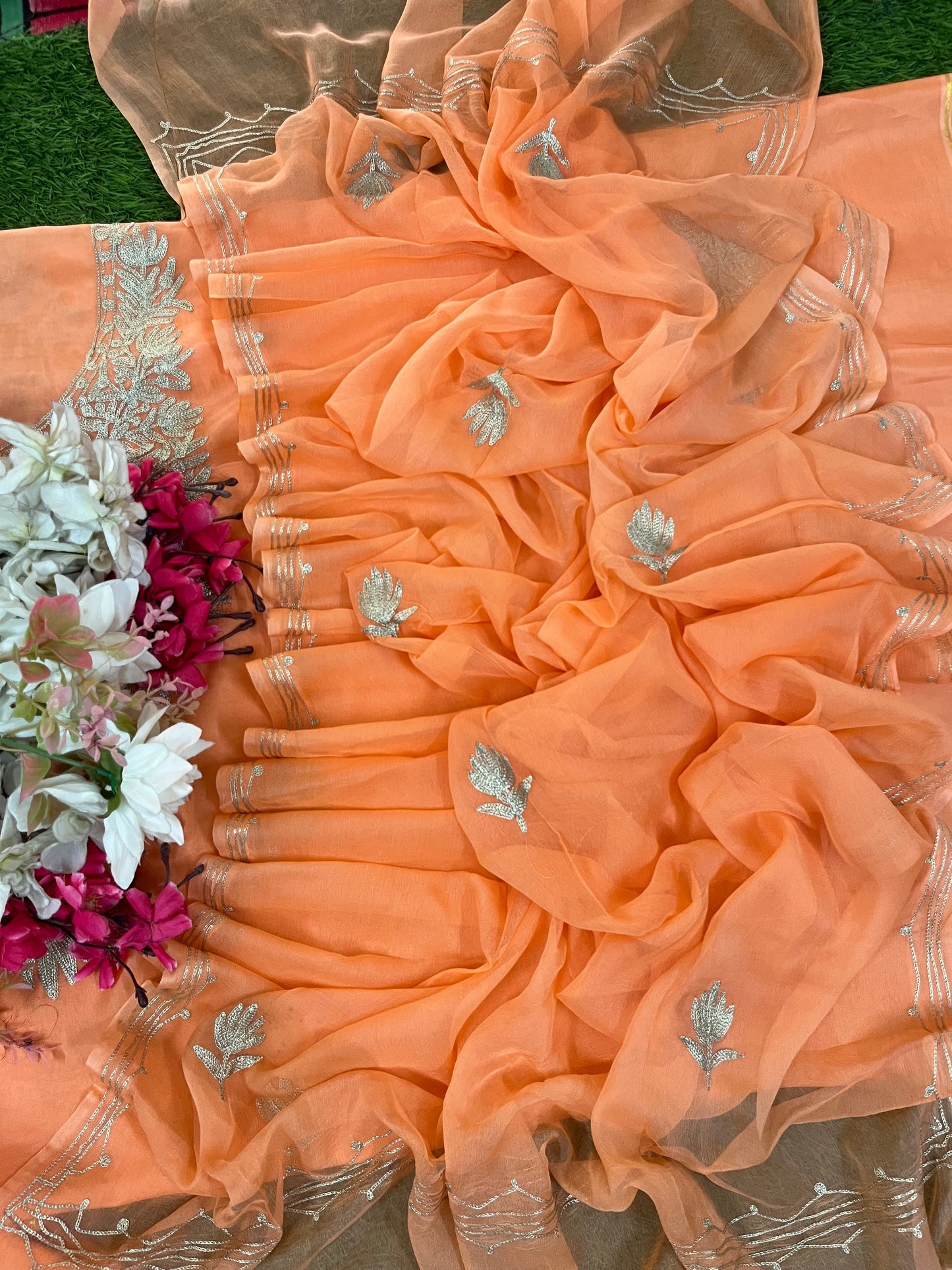 Peach Pink Silk Tilla Kashmiri Suit