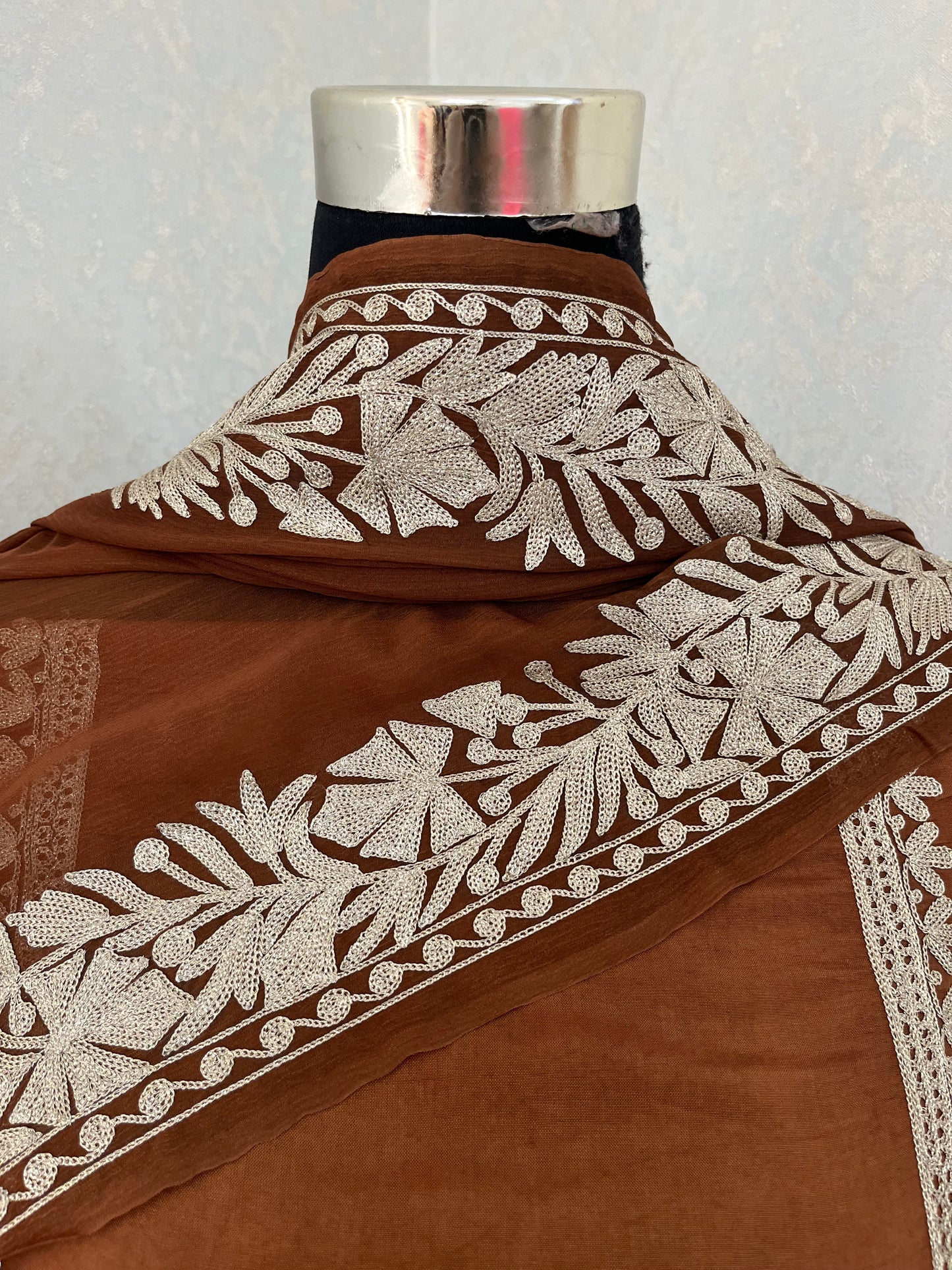 Coffee Brown Sanam’ Tilla Kashmiri Silk Suit