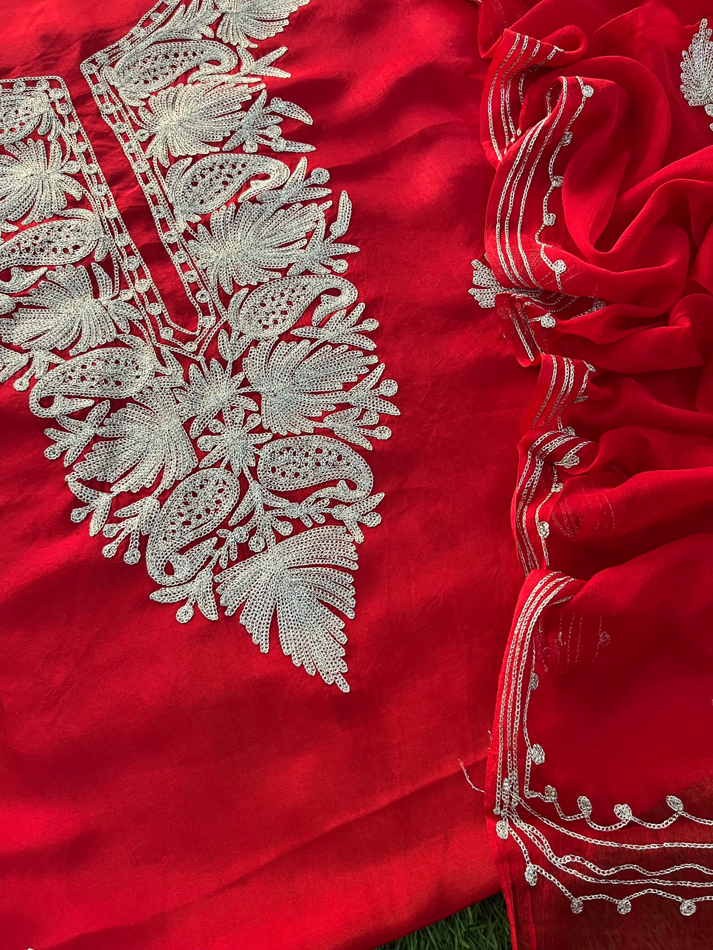 Red Silk Tilla Kashmiri Suit