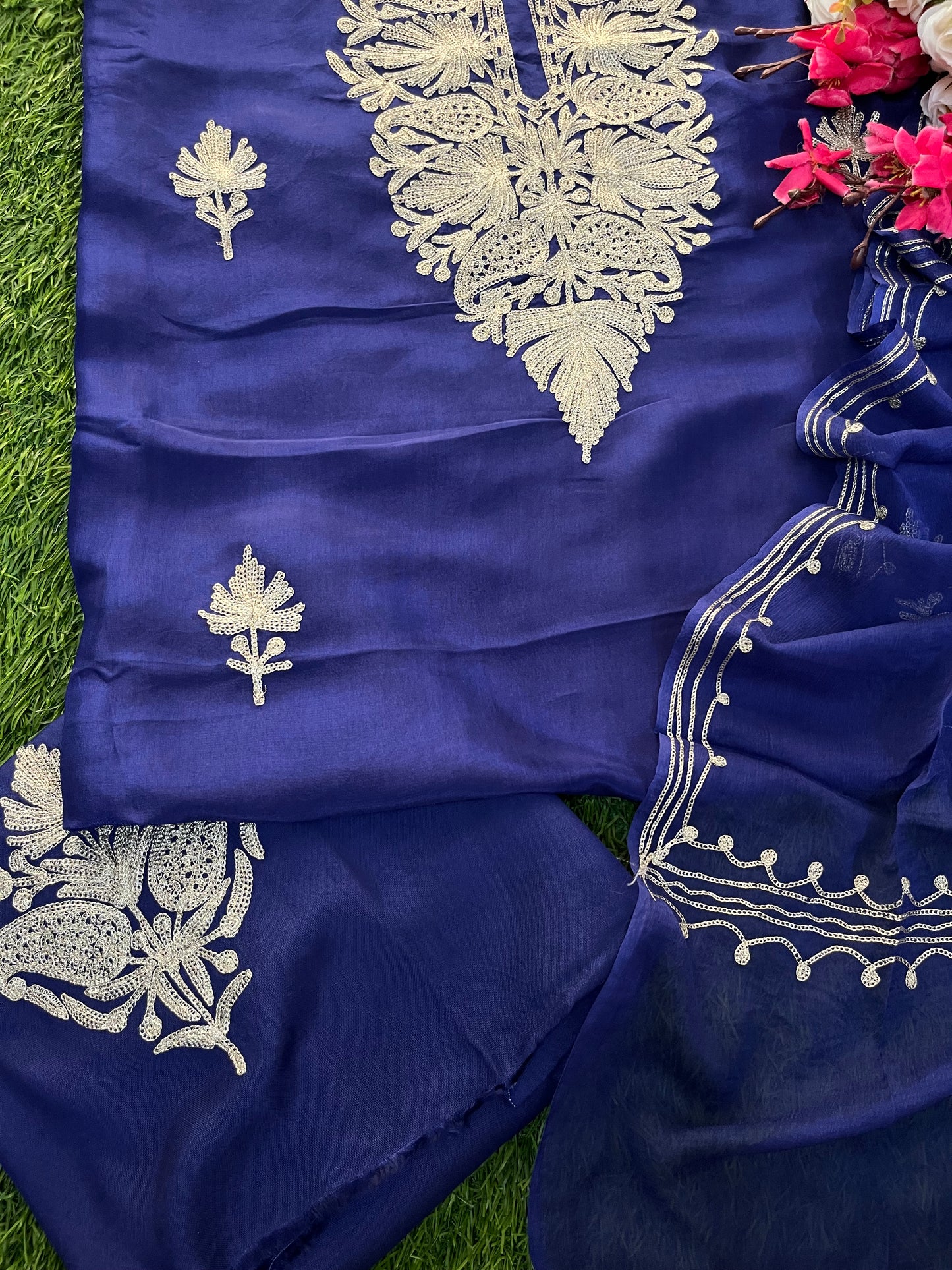 Blue Silk Tilla Kashmiri Suit