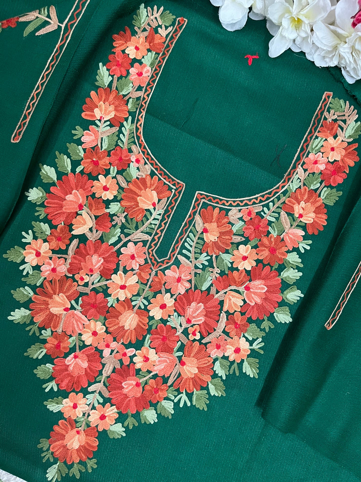 Bottle Green Woollen Aari Embroidered 2pc suit 5mtr