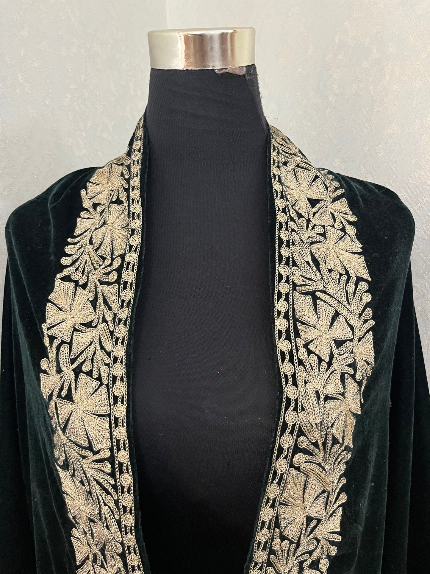 Bottle Green Tilla Embroidered Velvet Cape