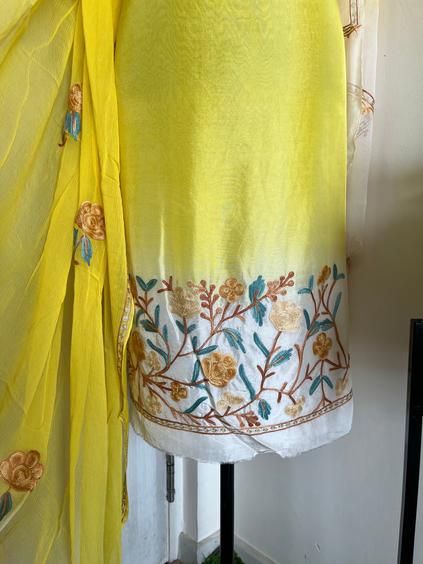 Yellow Opada Tye Dye Aari Embroidered Suit material