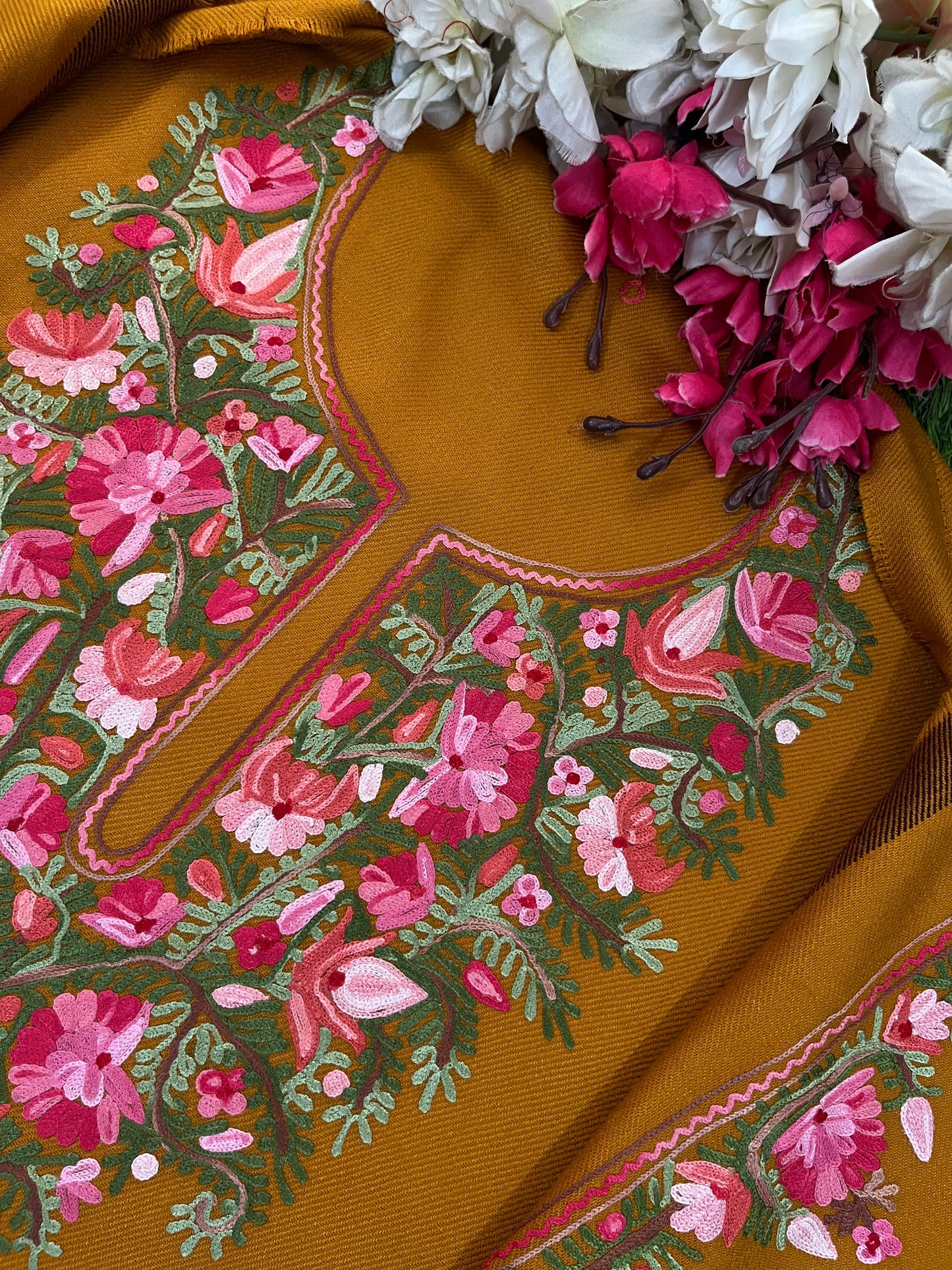 Mustard Woollen Aari Embroidered 2pc suit 5mtr