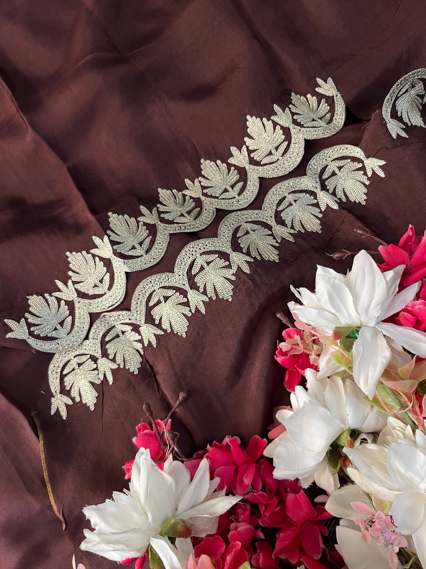 Sanam’ Orange Silk Tilla Embroidered Suit material