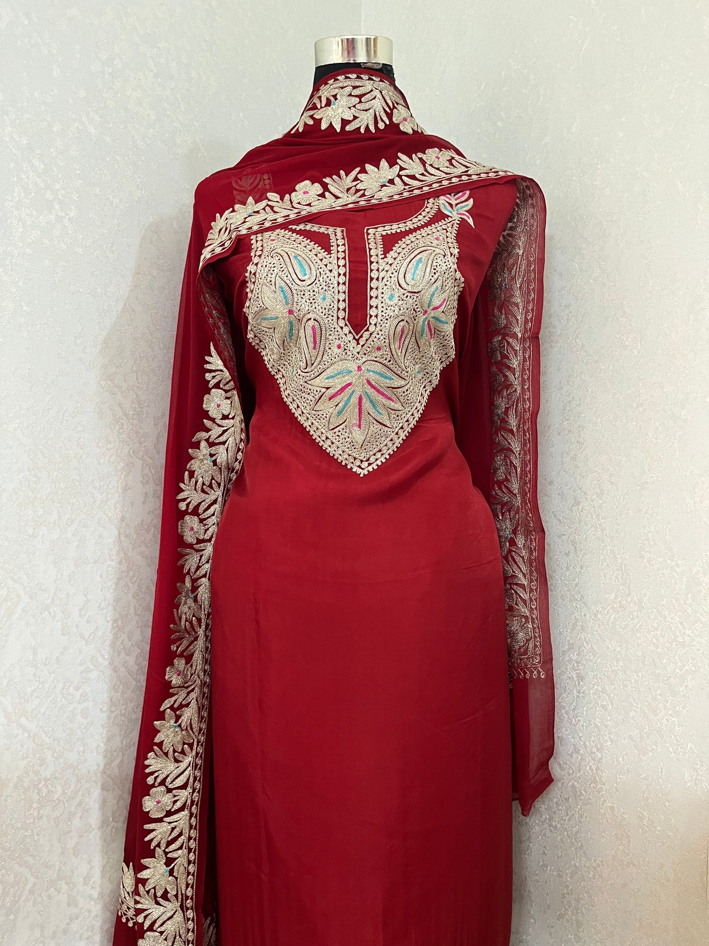 Maroon Opada Silk Kashmiri Suits