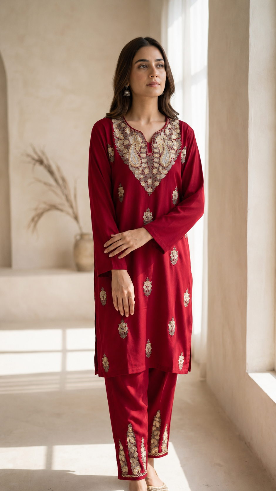 Maroon Cotton Cord Set Size(42)