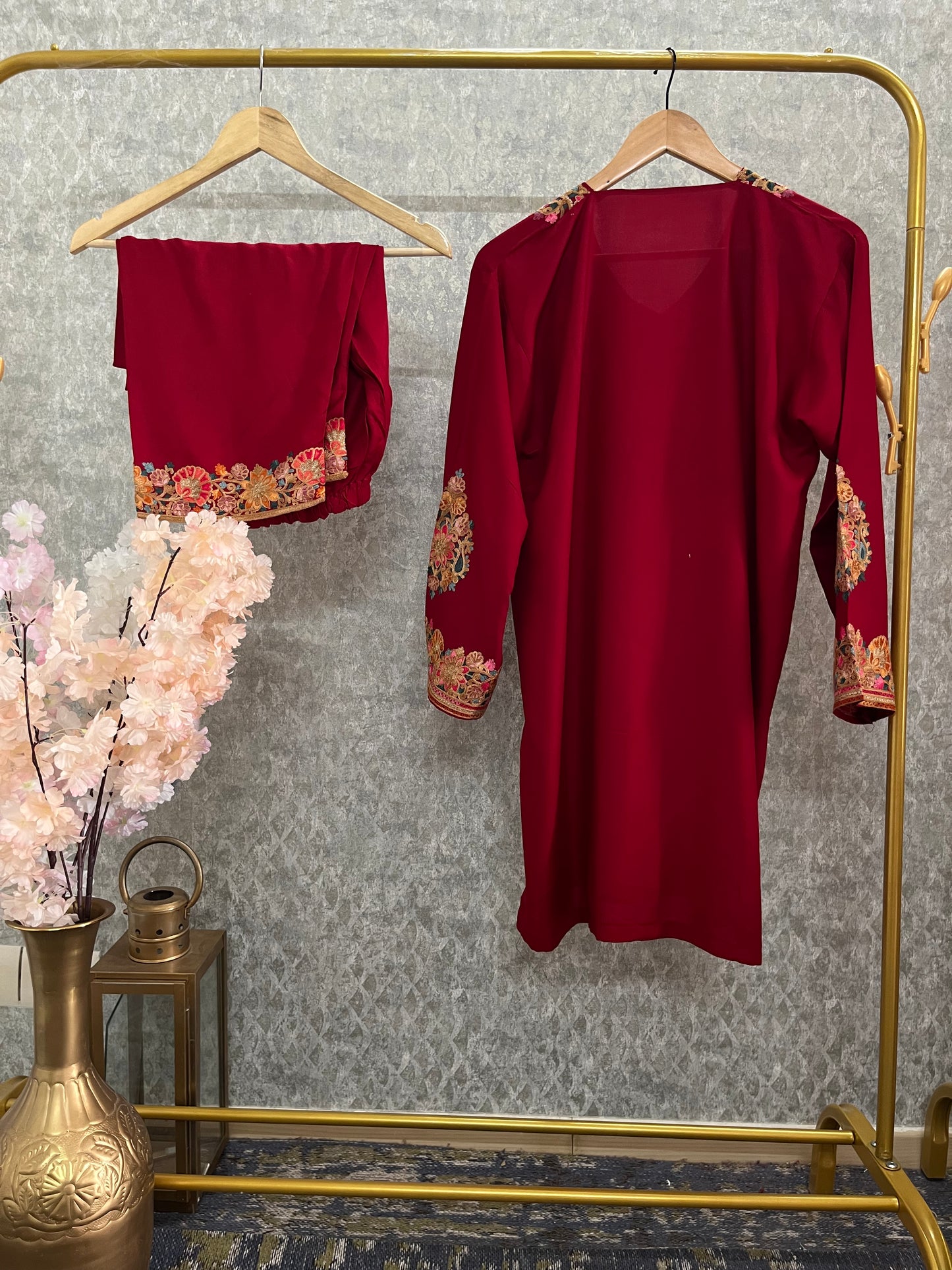 Maroon Cotton Stitched Co-ord Set( 42)