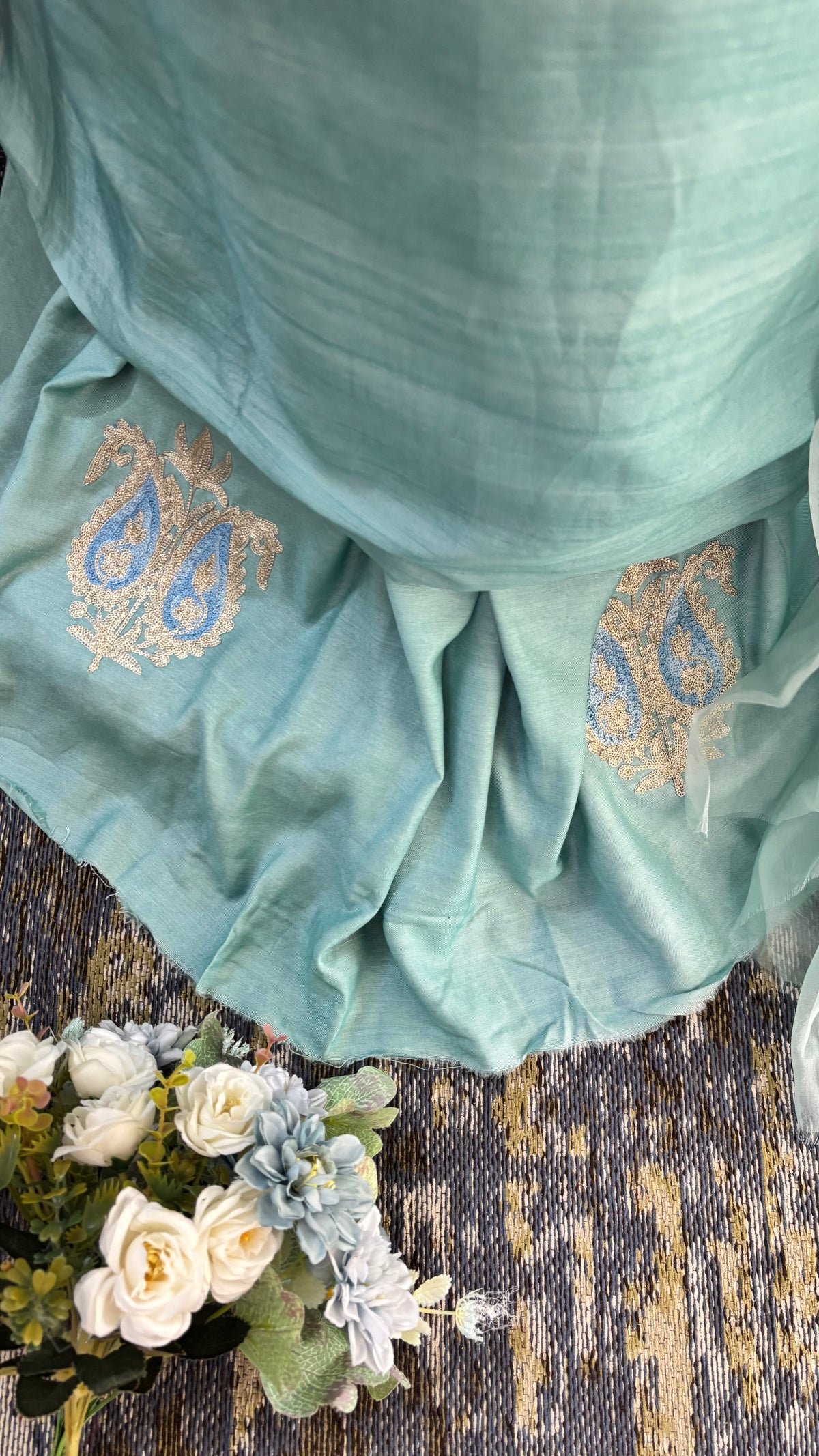 Baby Blue Russian Silk Kashmiri Suit
