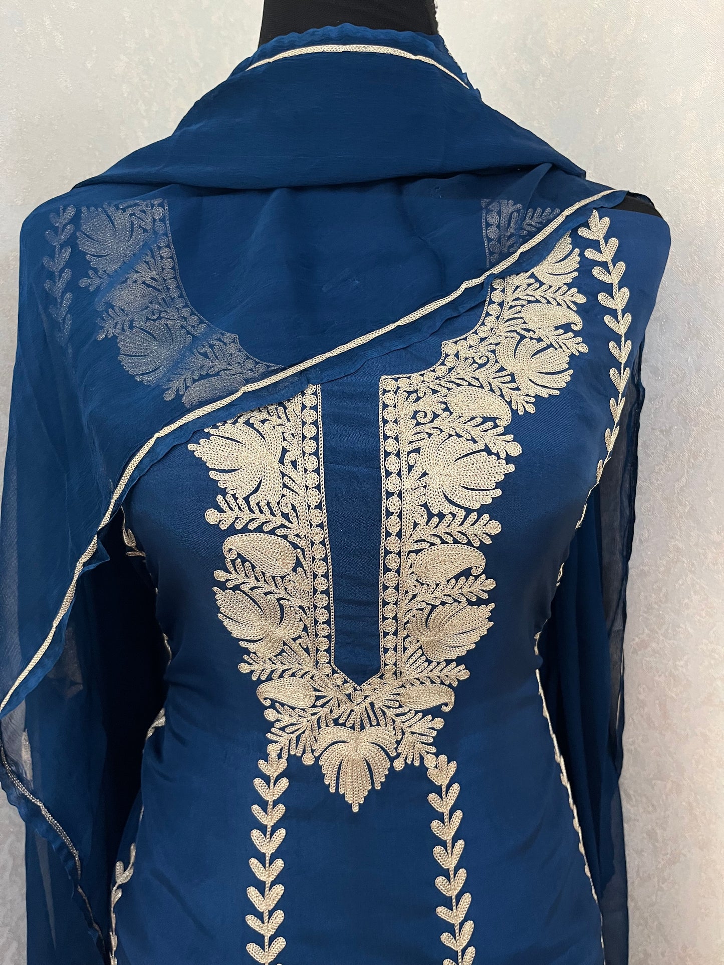 Sanam’ Royal Blue Silk Tilla Embroidered Suit material