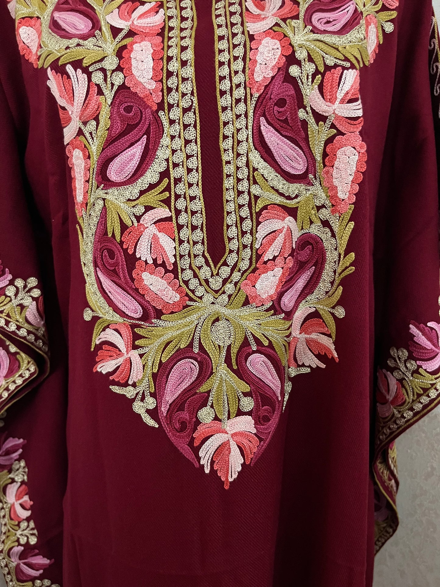 Maroon Woollen Kashmiri Kaftan Set
