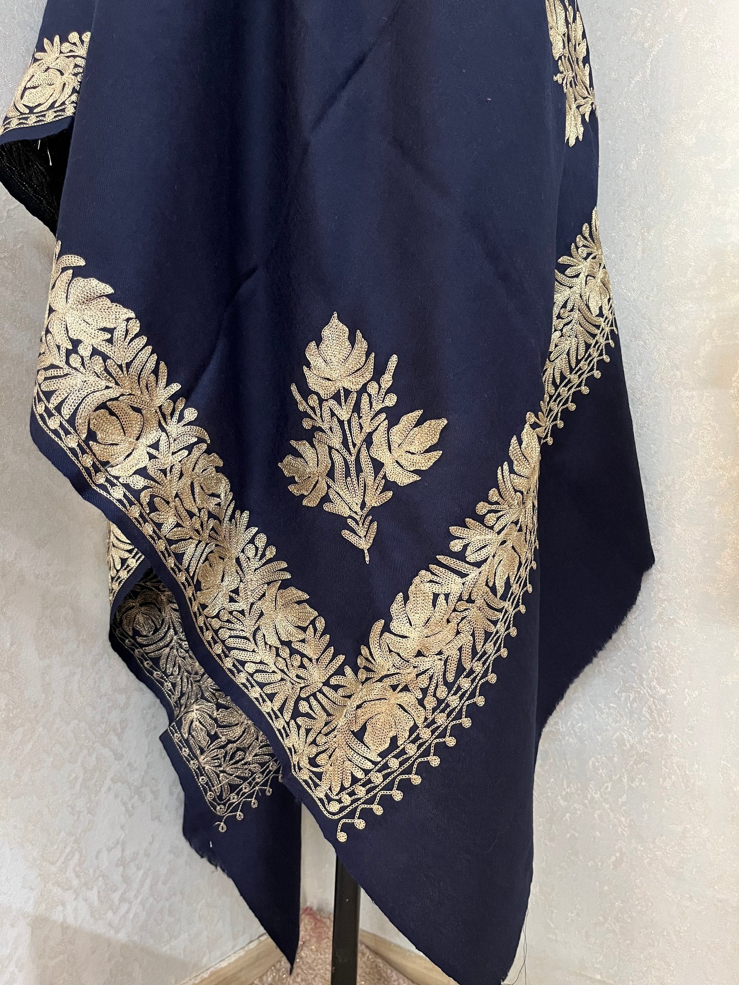 Navy Blue Semi Pashmina Tilla Embroidered stole