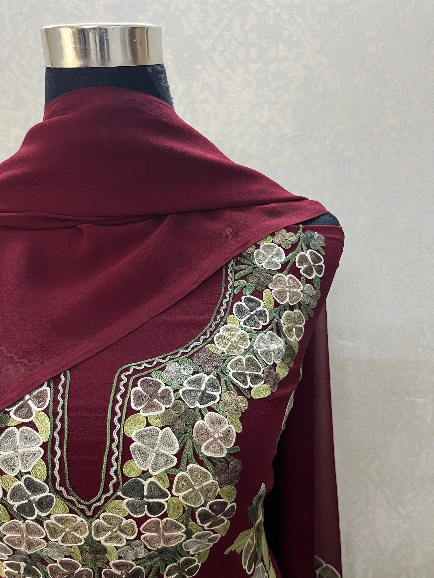 Maroon Georgette 3 Pc Kashmiri Suit