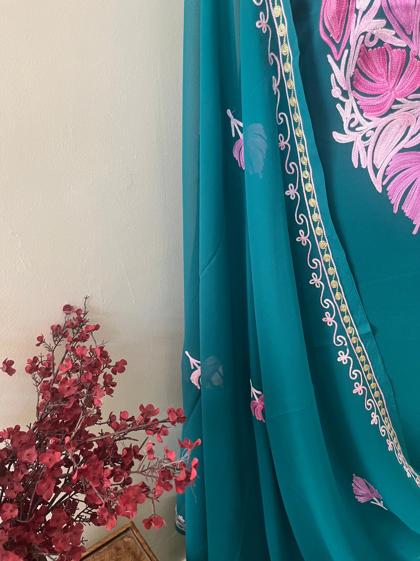 Sky Green Georgette Shirt and Dupatta Aari Embroidered Suit