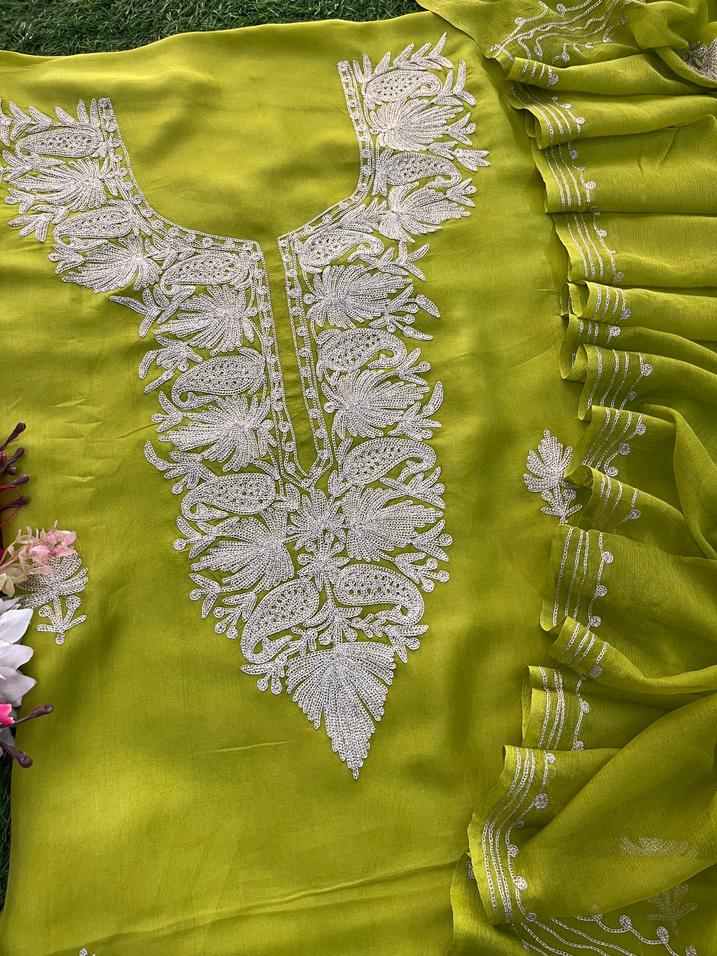 Green Silk Tilla Kashmiri Suit