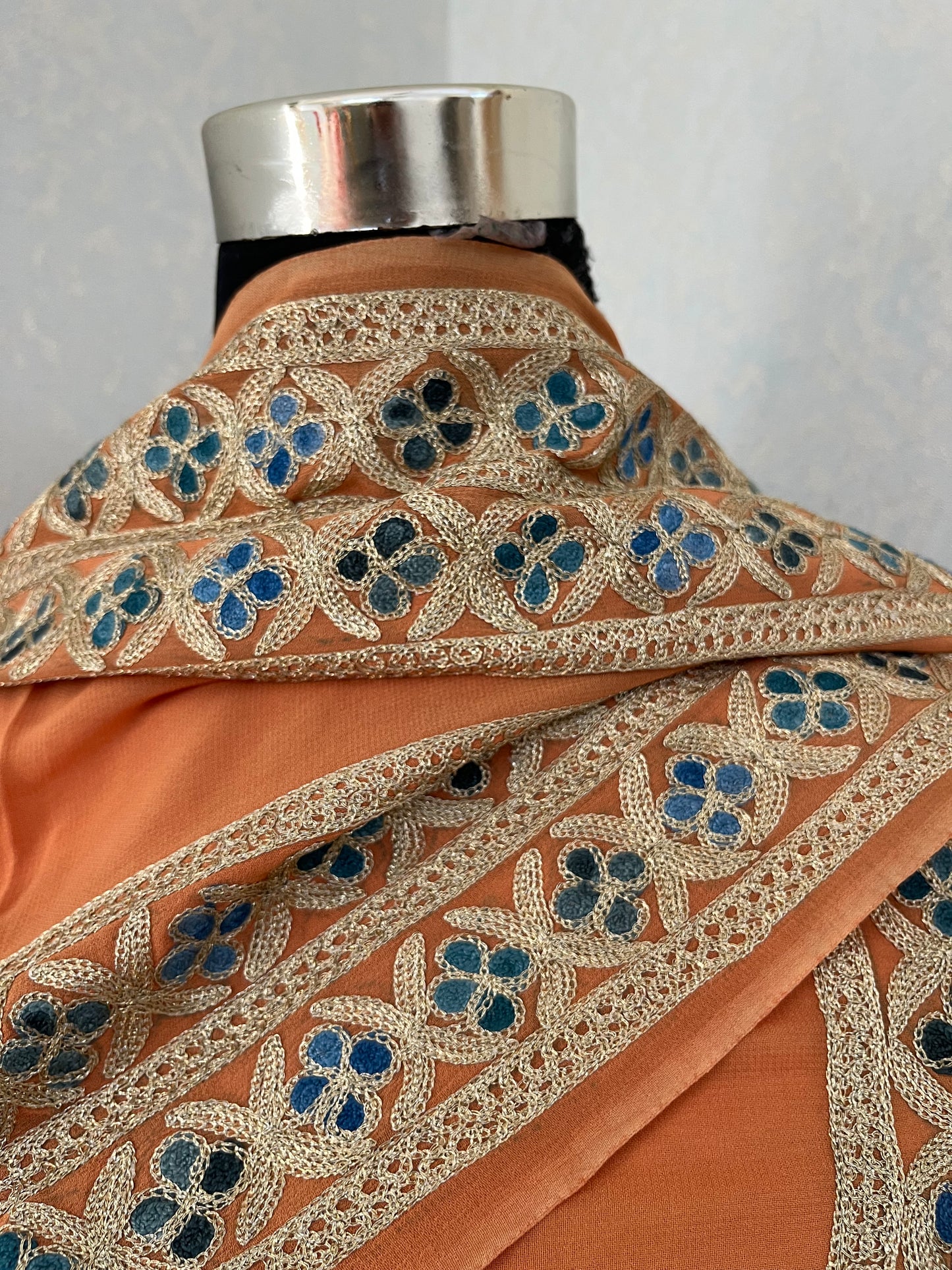 Peach Pure Georgette 3Pc Kashmiri Embroidered Suit