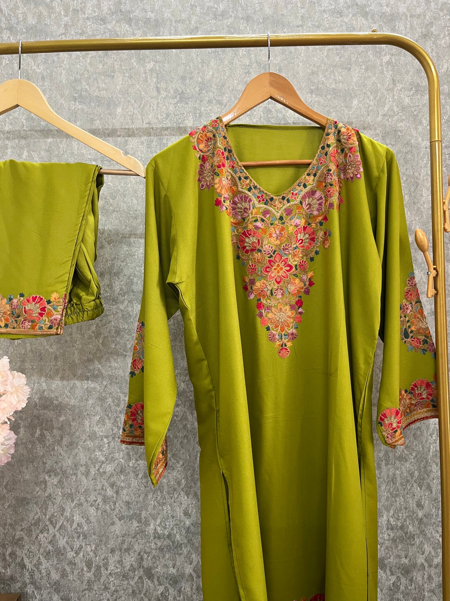 Lime Green Cotton Stitched Co-ord Set( 42)