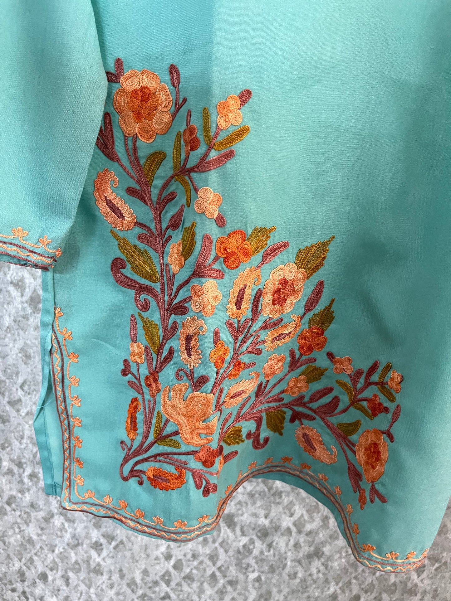 Sky Blue Cotton Aari Work Kurti
