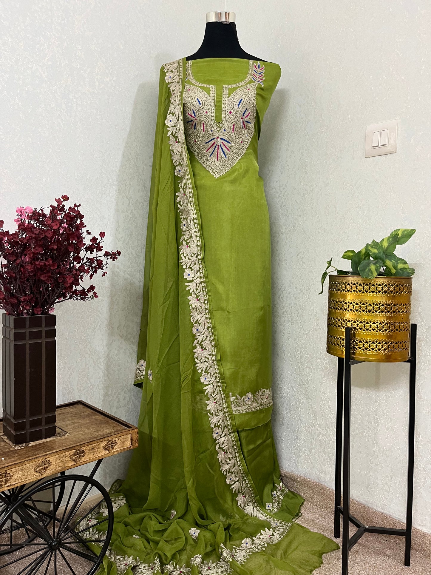 Green Opada Silk Kashmiri Suits
